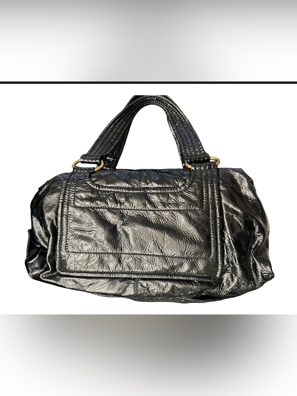 Vintage Kooba Black Crinkled Patent Leather Hobo Shoulder Bag - Gold Hardware - Picture 3 of 16